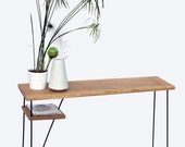 With feet raw oak end metal console