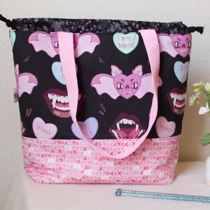 Vampire Romance Handmade Project Bag for Knitting and Crochet, Paranormal Romance Drawstring Yarn Tote