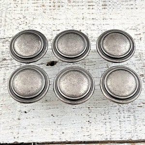 Vintage Brushed Silver Drawer Knobs: Mid Century Cabinet Pulls, Set of 6