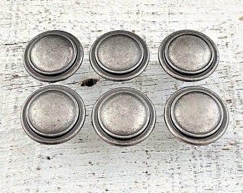Vintage Brushed Silver Drawer Knobs: Mid Century Cabinet Pulls, Set of 6