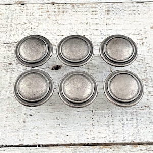 Vintage Brushed Silver Drawer Knobs: Mid Century Cabinet Pulls, Set of 6
