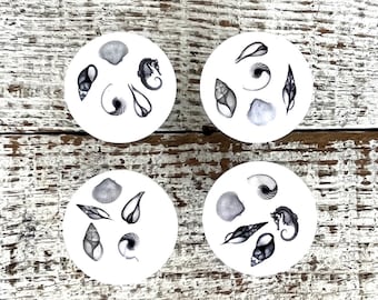 Ceramiczne gałki do szuflad w stylu marynistycznym: wzór muszli, zestaw 4 szt.