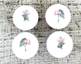 Lådknoppar i keramik med rosa blommor: Lådknoppar i lantlig stil, set om 4