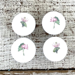 Pink Flower Ceramic Drawer Knobs: Cottage Chic Pulls, Set of 4