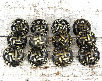 Set van 12 messing ladeknoppen: Hollywood Regency-hardware