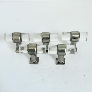 5 Vintage Stainless Steel and Lucite Drawer Knobs