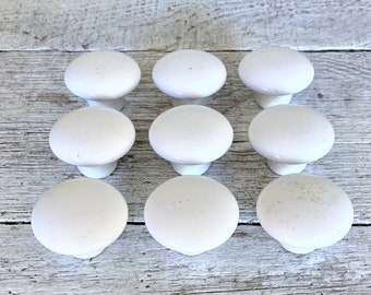 White Ceramic Drawer Knobs: Mid Century Dresser Hardware, Set of 9