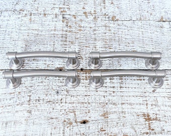 Vintage Stainless Steel Drawer Pulls: Sleek Cabinet Handles, Set of 4