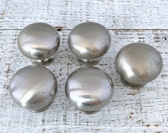 Ladeknoppen van geborsteld roestvrij staal - set van 5 vintage kastdeurgrepen