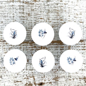 Drawer Knobs 6 Drawer Pulls Blue Flower Ceramic Drawer Pulls Vintage Ceramic Knobs Blue Flower Knobs White Cabinet Drawer Pulls Cottage Chic