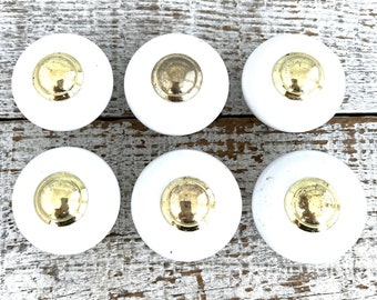 Drawer Knobs 6 Drawer Pulls Ceramic and Brass Knobs Mid Century Hardware Dresser Knobs Cabinet Drawer Knobs Home Improvement