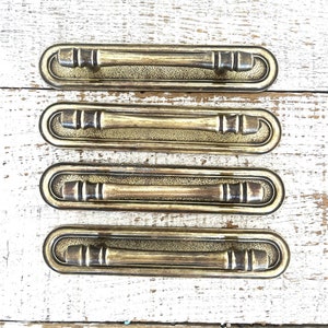 Vintage Brass Drawer Pulls with Backplate: Mid Century Modern Hardware, Set of 4