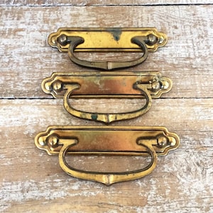 Brass  Drawer Pulls: Mid Century Dresser Hardware Set of 3