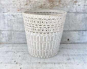 decoupage floral fabric mint green /& pink Vintage wicker bin wastepaper basket