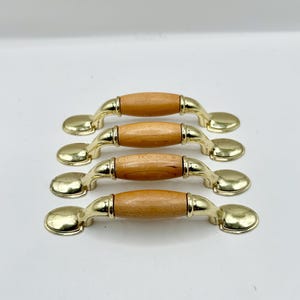 Drawer Handles 4 Drawer Pulls Vintage Wood and Brass Drawer Pulls Mid Century Hardware Dresser Handles Cabinet Door Pulls Home Improvement