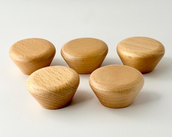 Mid Century Wooden Drawer Knobs: Cabinet Door Pulls, Set of 5