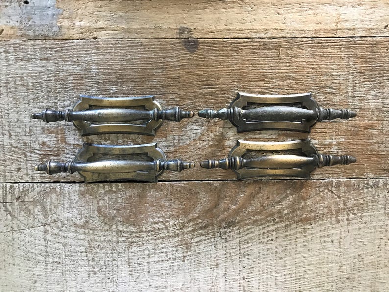 Drawer Handles 4 Drawer Pulls with Backplate Brass Drawer Handles Antique Hardware Dresser Handles Cabinet Door Handles Home Improvement