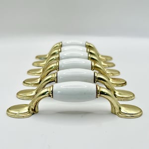 Drawer Pulls 6 Drawer Handles Brass and Ceramic Drawer Handles Mid Century Hardware Dresser Handles Cabinet Door Handles Home Improvement