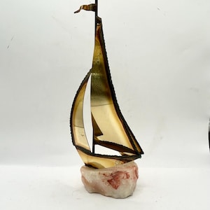 Sailboat Brass Sailboat on Marble Brutalist Sailboat Nautical Decor Mid Century Sculpture