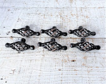 Vintage Metal Drawer Pulls: Copper Highlight Cabinet Knobs, Set of 6