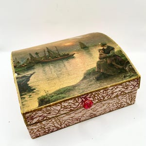 1920er Jahre Candy Box Antike Pappbox Lowell & Covel Candy Box French Print Juwel Brust
