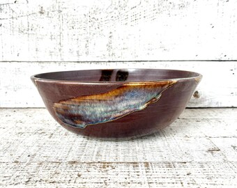 Pottery Bowl Serving Bowl Vintage Homemade Stoneware Bowl Purple Wheel Thrown Bowl Ceramic Fruit Bowl Salad Bowl Studio Pottery Bowl