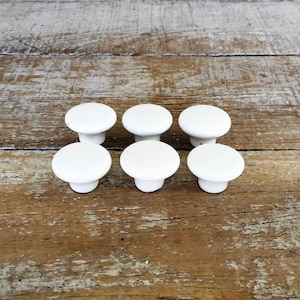 Drawer Knobs 6 Drawer Pulls White Ceramic Knobs Rounded Ceramic Knobs Retro Drawer Knobs Mid Century Hardware Dresser Drawer Knobs 1950s