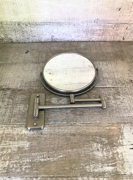 Wall Mirror Vintage Accorian Scissor Arm Round Vanity Antique Shaving Double Sided Magnifier Tilting