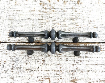 Vintage Silver Metal Drawer Pulls: Mid Century Dresser Handles, Set of 2