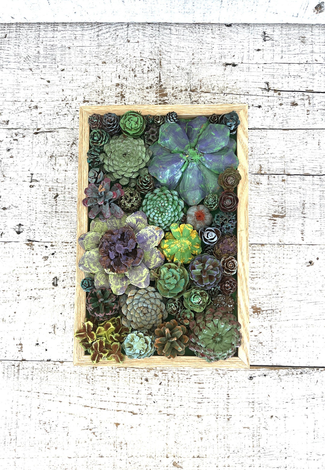 Pine Cone Succulent Garden Art: Rustic Wood Framed Faux Succulents - Etsy