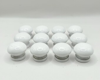 Set of 12 White Resin Drawer Knobs: Vintage Dresser Pulls