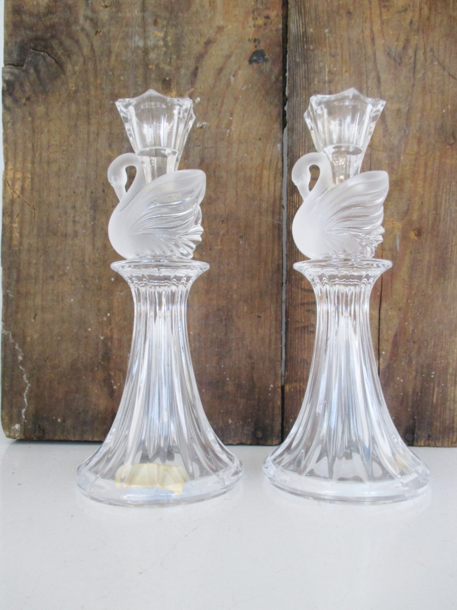 Cut Crystal Candle Holders Swan Candle Holders Vintage Crystal Etsy