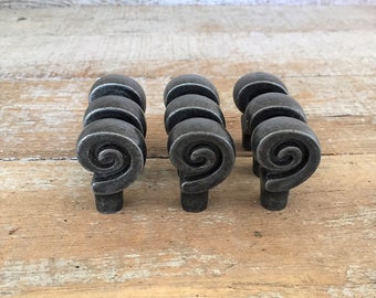 Boutons de tiroir en spirale en étain - Lot de 9 poignées de meuble vintage