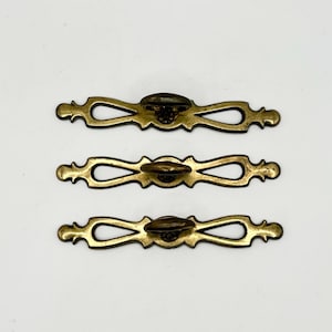 Mid Century Brass Drawer Pulls with Backplate - Set of 3