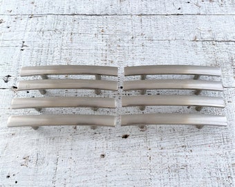 Set of 8 Silver Metal Drawer Pulls - Mid Century Dresser Handles