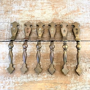 Tiradores de cajón de latón vintage: tiradores flor de lis estilo Hollywood Regency, juego de 6