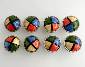 ヴィンテージセラミック引き出しノブ：ステンレススチール製キャビネットドアプル、8個セット
