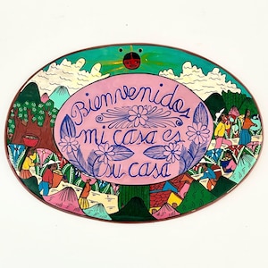 Hand-Painted Mexican Pottery Welcome Sign: Bienvenidos Mi Casa