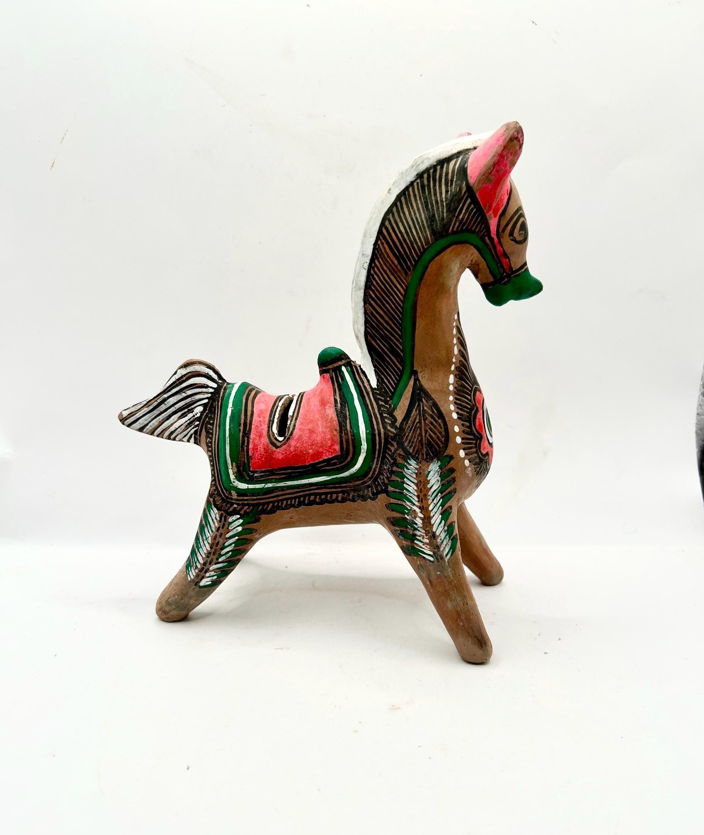 ヴィンテージのトナラ陶器製馬の貯金箱：メキシコの民芸品の装飾 