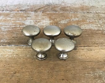 Vintage Brushed Stainless Steel Drawer Knobs - Set of 5