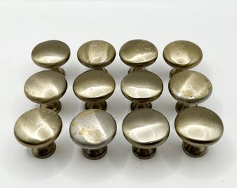 Set of 12 Brushed Stainless Steel Drawer Knobs: Vintage Cabinet Hardware