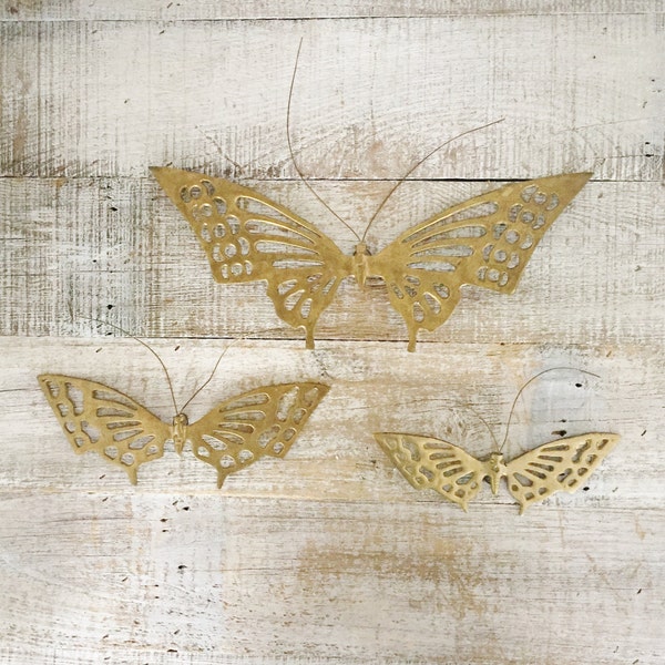 Butterflies Vintage Brass Butterfly Wall Hanging 3 Brass Butterflies Wall Art Solid Brass Butterflies Gold Butterfly Mid Century Decor