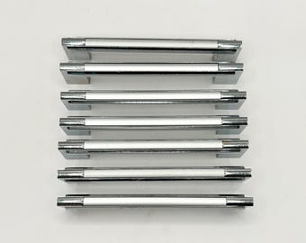 Set of 7 Vintage Silver Drawer Pulls: 5 3/4" Cabinet Handles