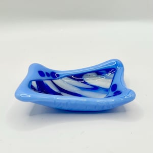 Trinket Dish Glass Ring Dish Fused Glass Dish Small Tray Blue Glass Trinket Dish