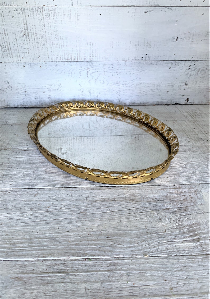 Vanity Mirror Vintage Mirror Large Gold Oval Dresser Tray Etsy