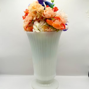 Vintage Milk Glass Vase: 7 2/3&quot; Tall White Flower Vase