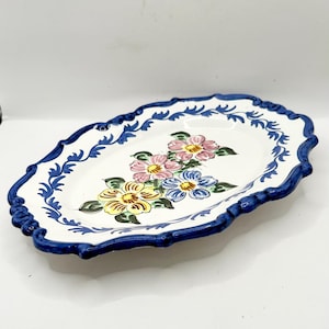Hand Painted Floral Platter: Mexican Folk Art Decor (10x7 in