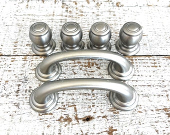 Vintage Stainless Steel Drawer Pulls and Knobs Set