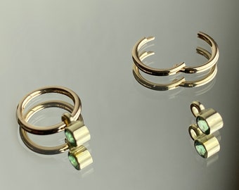 14K solid Gold Emerald Huggie Hoop Earrings - Natural Emerald Earrings - Small hoop earrings 14 k Gold