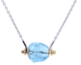 Aquamarine necklace 14k solid gold - white gold necklace – gold aquamarine jewellery
